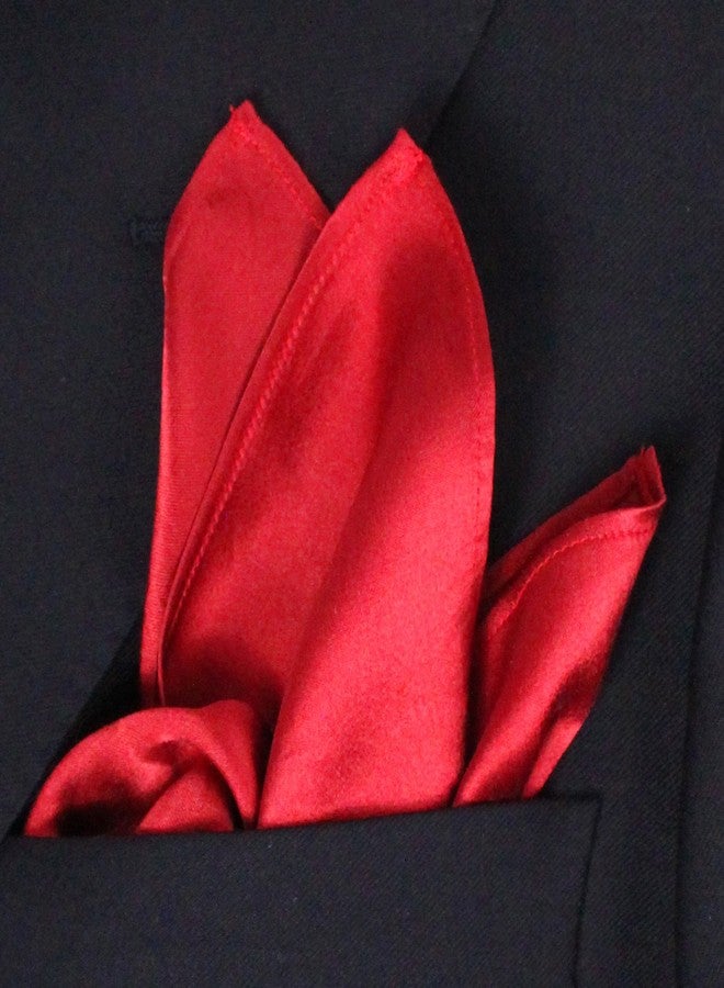 Royal Silk Creamy Red Satin Silk Pocket Square 100% Silk - Large 16" Square - Image 2