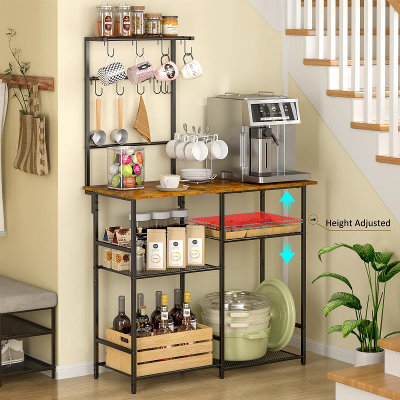 3IngSeagulls Baker's Rack for Kitchen with Storage, Microwave Stand with Adjustable Shelves and 10 S Hooks, 6-Tier Coffee Bar Station, Kitchen Shelves for Spices, Pots, Rustic Brown - Image 5