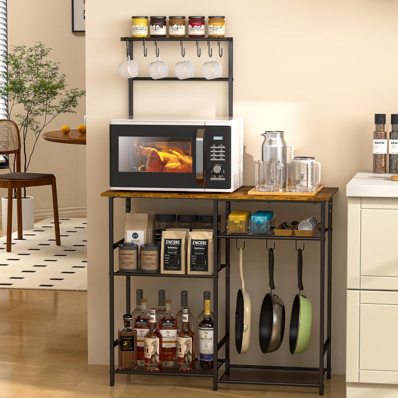 3IngSeagulls Baker's Rack for Kitchen with Storage, Microwave Stand with Adjustable Shelves and 10 S Hooks, 6-Tier Coffee Bar Station, Kitchen Shelves for Spices, Pots, Rustic Brown - Image 1