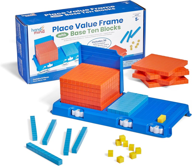 hand2mind hand2mind Place Value Frame with Base Ten Blocks Base 10 Blocks Educational Math Manipulatives Montessori Math Materials Counting Cubes for Kids Math Kindergarten Math Classroom Must Haves - Image 1