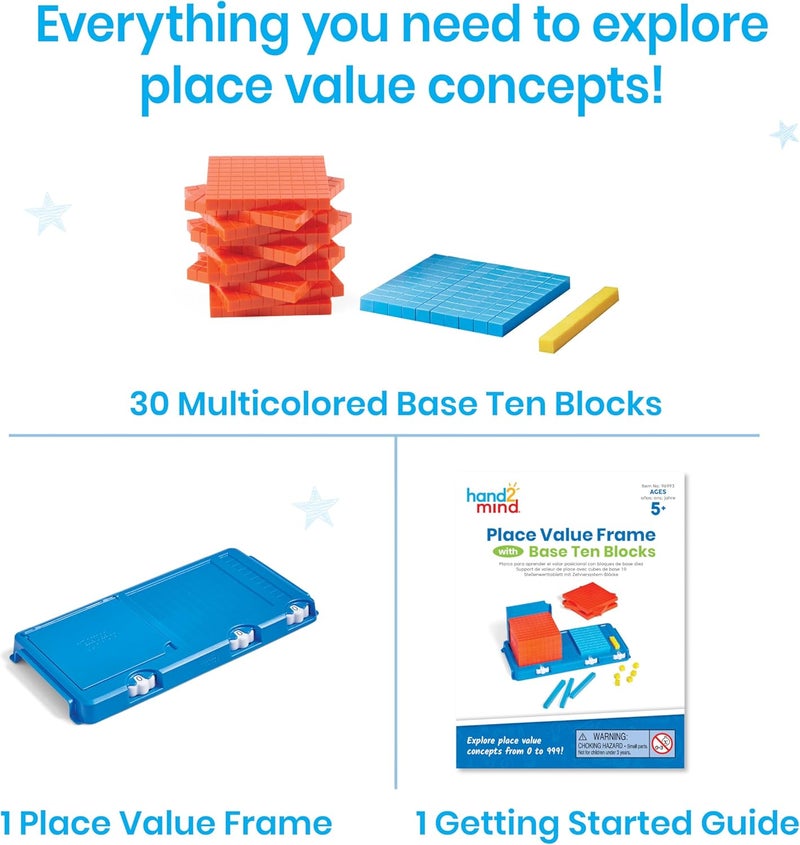 hand2mind hand2mind Place Value Frame with Base Ten Blocks Base 10 Blocks Educational Math Manipulatives Montessori Math Materials Counting Cubes for Kids Math Kindergarten Math Classroom Must Haves - Image 2