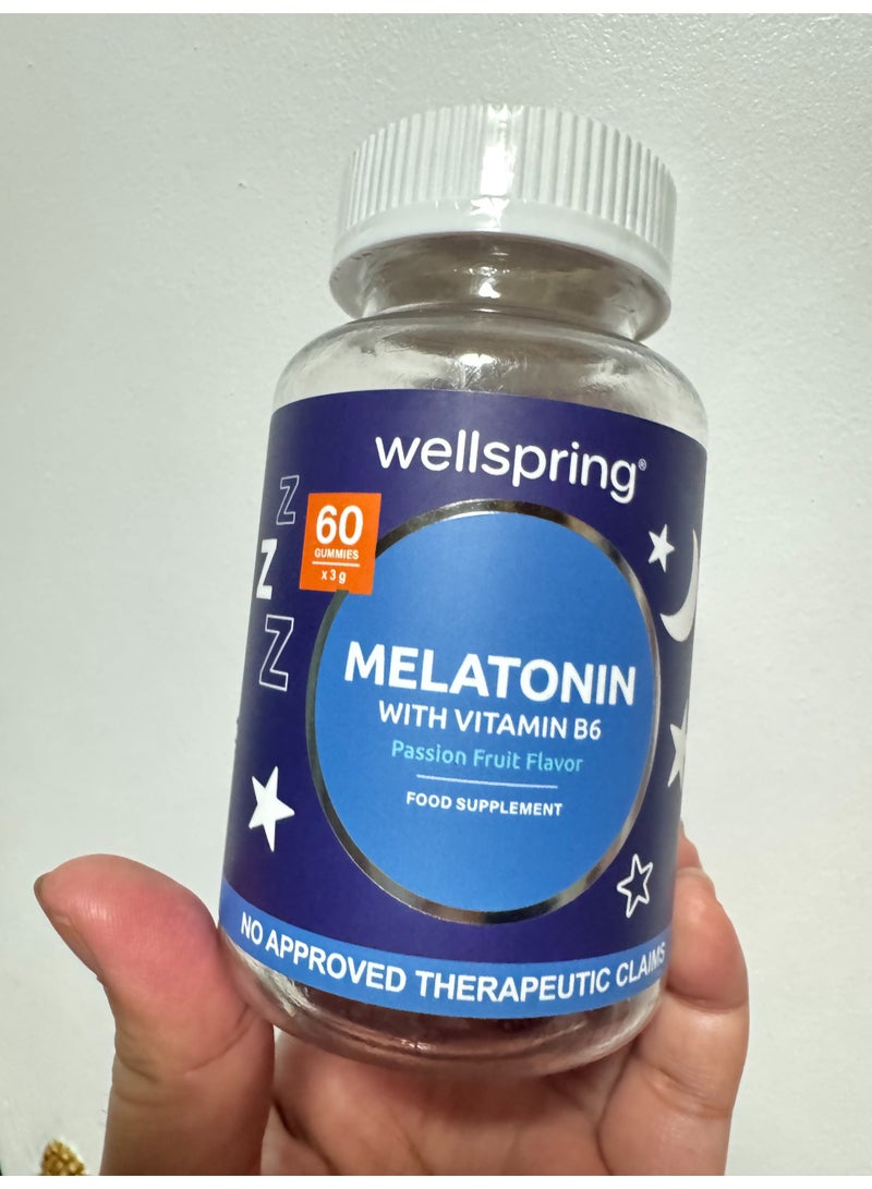 Wellspring Melatonin With Vitamin B6 Passion Fruit Flavor 60 Gummies