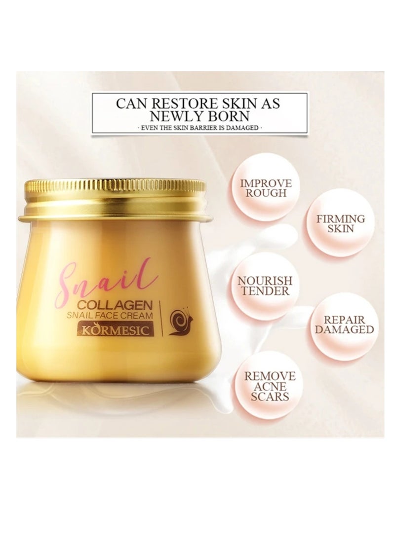 Kormesic كريم وجه كولاجين الحلزون 80 جرام - كريم كولاجين بمستخلص الحلزون - ترطيب عميق مغذي مرطب مضيء مضاد للشيخوخة مشدود لإصلاح البشرة التالفة - كريمات وجه الحلزون للنساء والرجال - Image 2