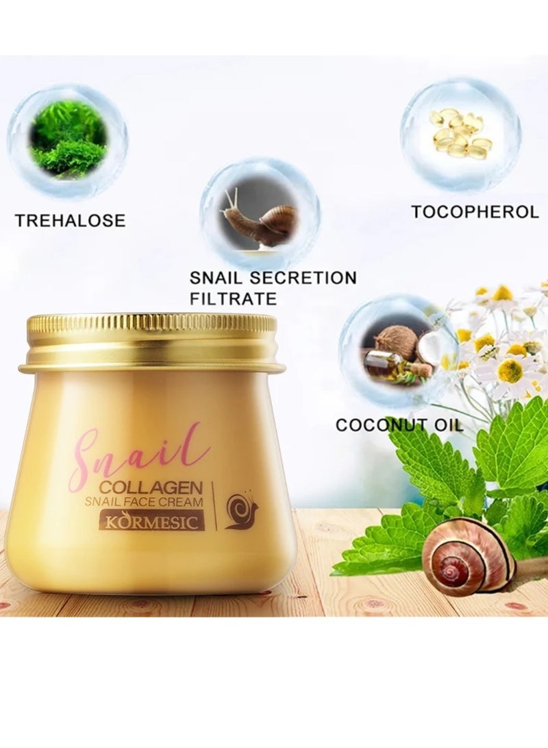 Kormesic كريم وجه كولاجين الحلزون 80 جرام - كريم كولاجين بمستخلص الحلزون - ترطيب عميق مغذي مرطب مضيء مضاد للشيخوخة مشدود لإصلاح البشرة التالفة - كريمات وجه الحلزون للنساء والرجال - Image 3