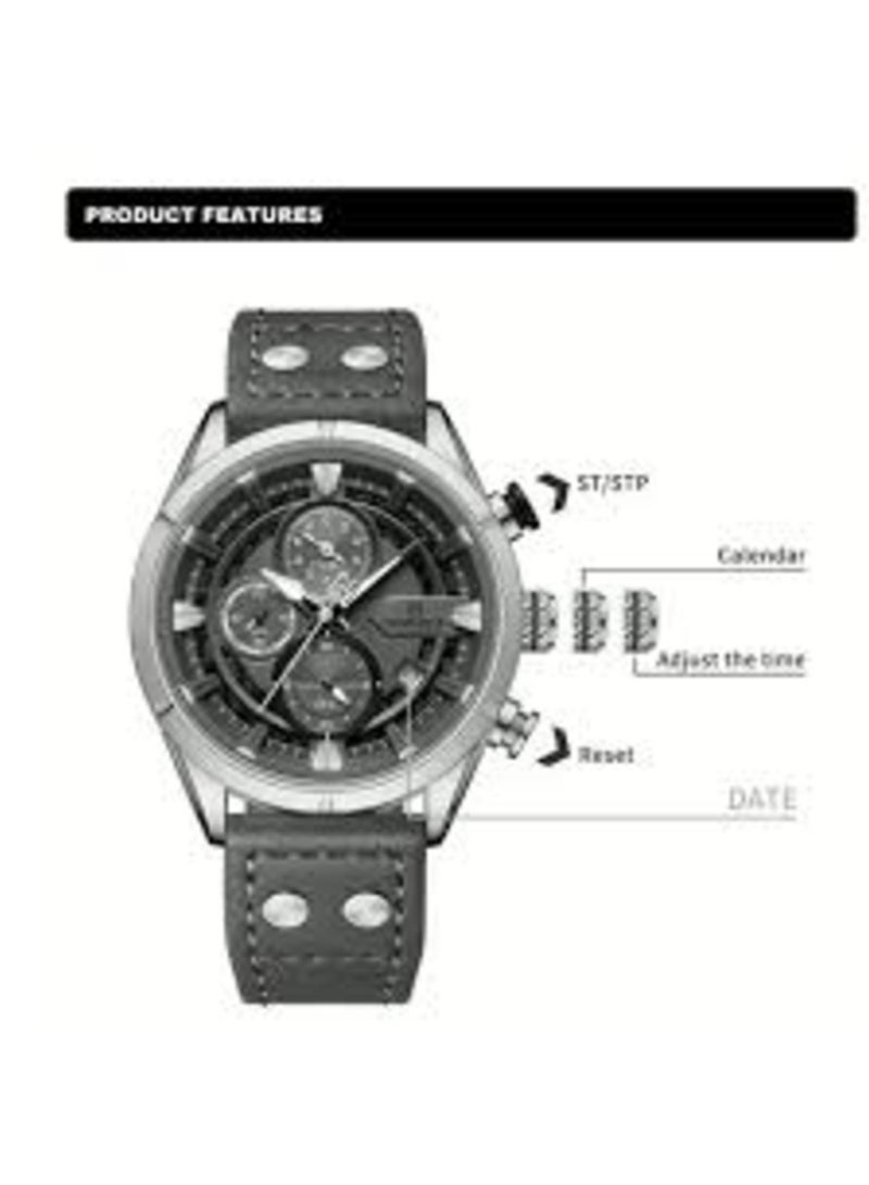 Classic Black Chronograph Watch for Men with Stainless Steel Case Durable Leather Strap Water Resistant Quartz Movement Stylish Design for Business Casual and Everyday Wear