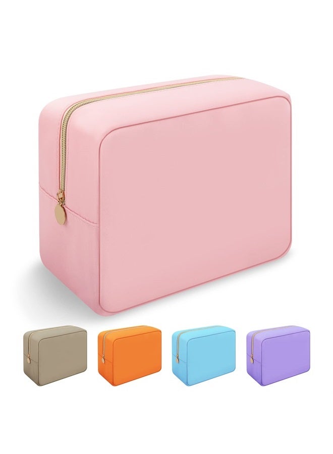 Iqimott حقيبة مكياج كبيرة من النايلون للسفر، حقيبة تجميل كبيرة، منظم مكياج بسعة كبيرة من النايلون، حقيبة أدوات شخصية مقاومة للماء بسحاب كبير للنساء والفتيات والمراهقات (وردي) - Image 1