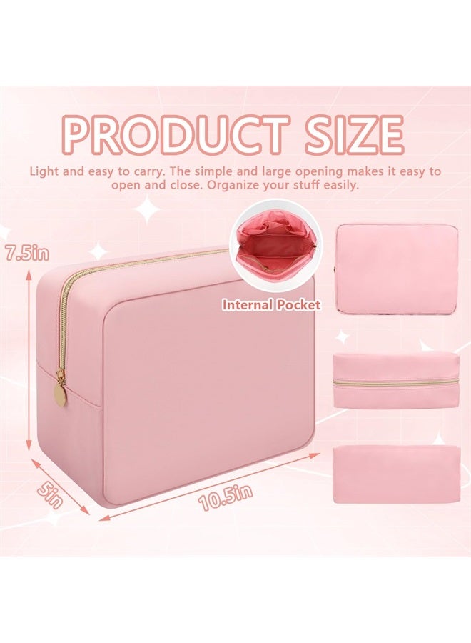 Iqimott حقيبة مكياج كبيرة من النايلون للسفر، حقيبة تجميل كبيرة، منظم مكياج بسعة كبيرة من النايلون، حقيبة أدوات شخصية مقاومة للماء بسحاب كبير للنساء والفتيات والمراهقات (وردي) - Image 2