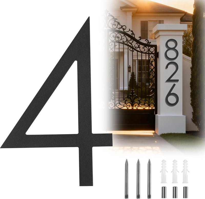 RESINER 12 Inch Black House Numbers For Outside Floating, Metal Large Modern Address Numbers For House Numbers Black Floating Mount Flush Mount Aluminum Home Address Numbers 4 - Image 1