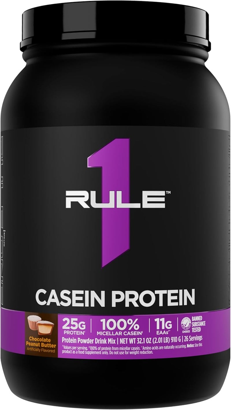 Rule 1 Proteins Rule 1 Casein Protein  25g Protein and 11g EAAs Per Serving from SlowRelease Micellar Casein for Overnight Recovery and Sustained Delivery Between Meals 2 Pounds Chocolate Peanut Butter - Image 1