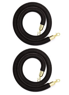 2 Pack Velvet Stanchion Rope, 5 Feet Stanchion Queue Barrier Rope with Gold HooksVelvet Rope Crowd Control Rope Barrier (Black)