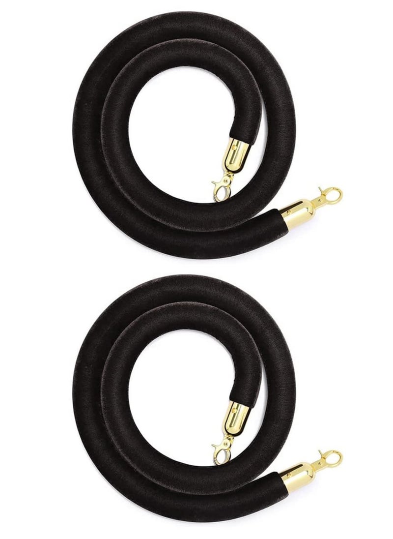 SYOSI - 2 Pack Velvet Stanchion Rope, 5 Feet Stanchion Queue Barrier Rope with Gold HooksVelvet Rope Crowd Control Rope Barrier (Black) - Image 1