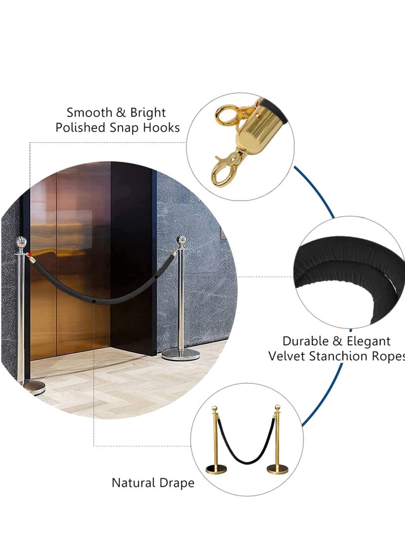 SYOSI - 2 Pack Velvet Stanchion Rope, 5 Feet Stanchion Queue Barrier Rope with Gold HooksVelvet Rope Crowd Control Rope Barrier (Black) - Image 1