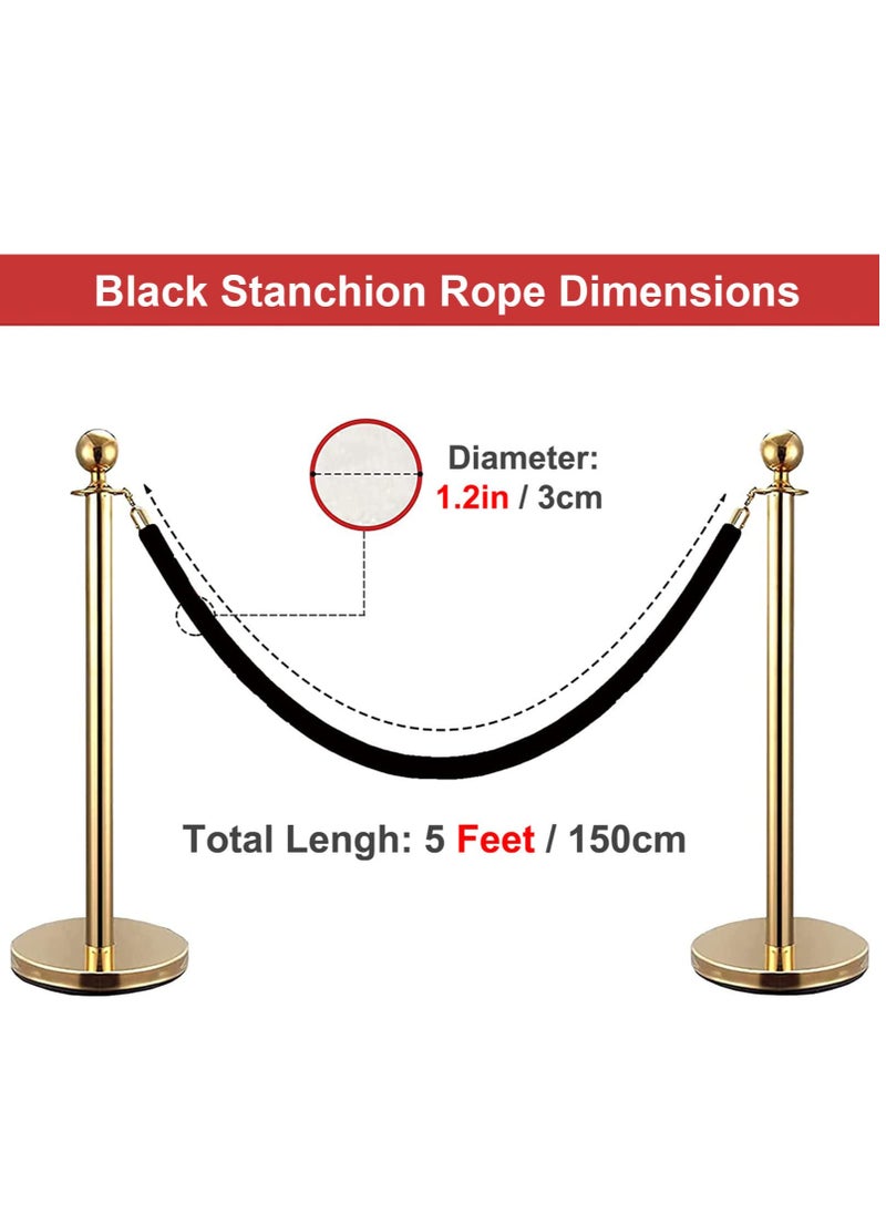SYOSI - 2 Pack Velvet Stanchion Rope, 5 Feet Stanchion Queue Barrier Rope with Gold HooksVelvet Rope Crowd Control Rope Barrier (Black) - Image 1
