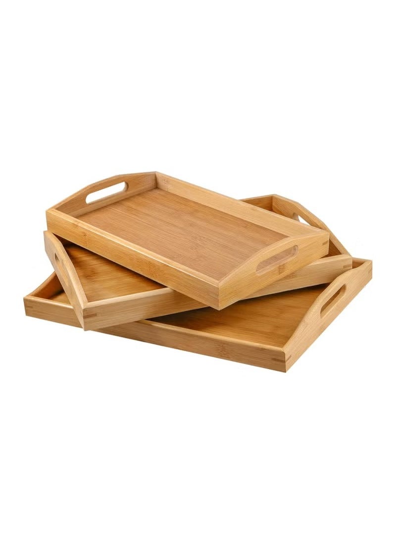 Generic Bamboo Serving Trays Set with Handles 3 Pieces with Different Sizes  - Image 1