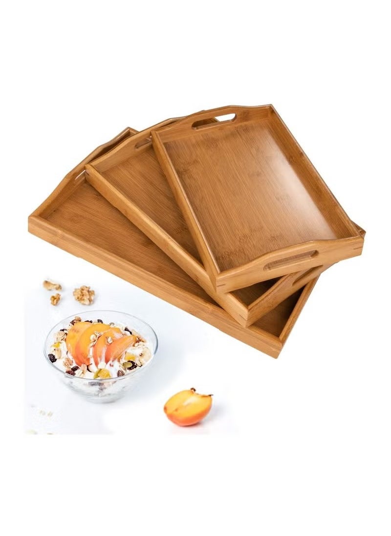 Generic Bamboo Serving Trays Set with Handles 3 Pieces with Different Sizes  - Image 2