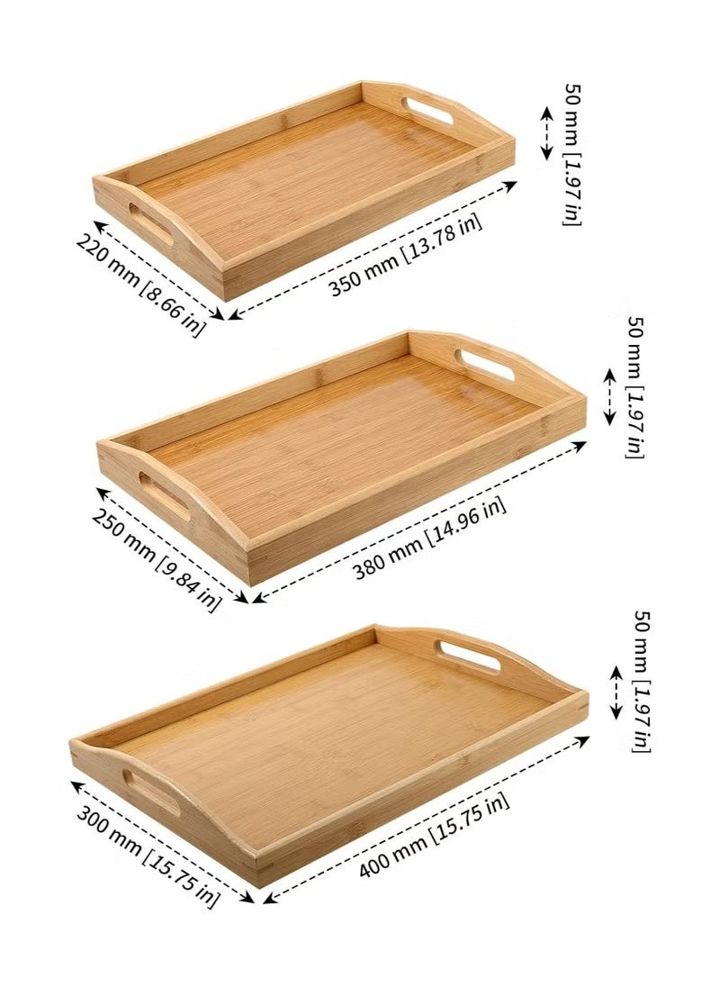 Generic Bamboo Serving Trays Set with Handles 3 Pieces with Different Sizes  - Image 5