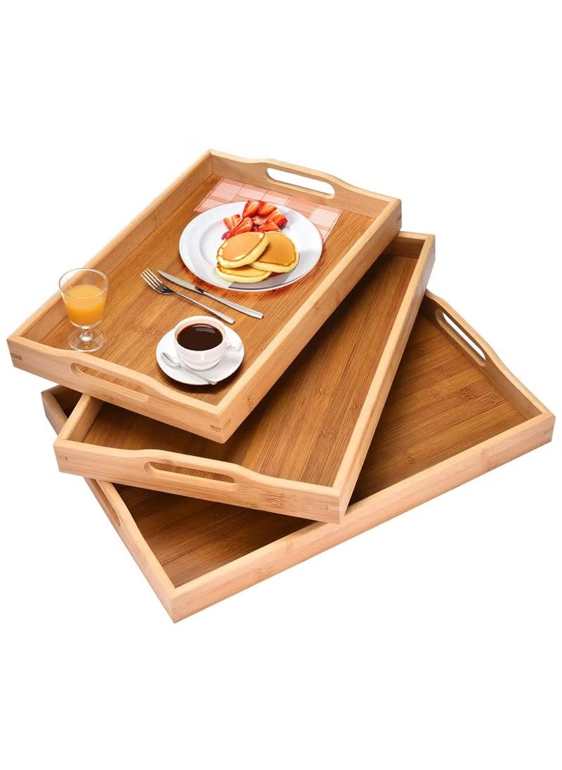 Generic Bamboo Serving Trays Set with Handles 3 Pieces with Different Sizes  - Image 3