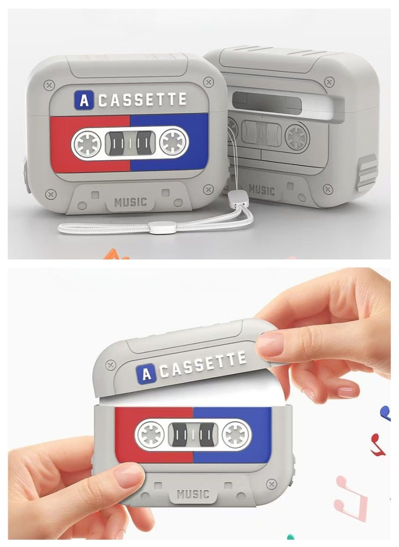 UrbanNest For Airpods Pro/Pro2, Silicon Protective Case with Hook, Cassette Tape, Cute, Funny, Grey, Gift  - Image 2