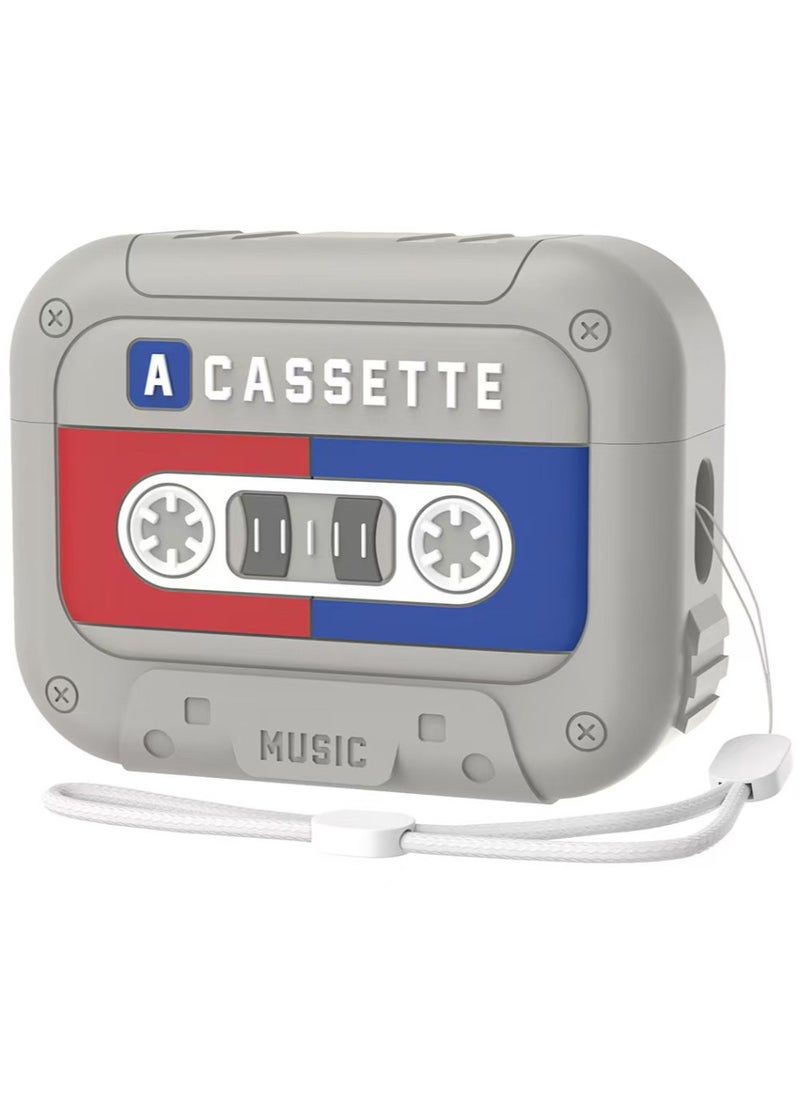 UrbanNest For Airpods Pro/Pro2, Silicon Protective Case with Hook, Cassette Tape, Cute, Funny, Grey, Gift  - Image 1