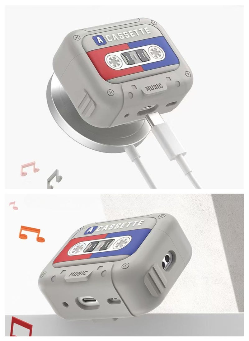 UrbanNest For Airpods Pro/Pro2, Silicon Protective Case with Hook, Cassette Tape, Cute, Funny, Grey, Gift  - Image 3