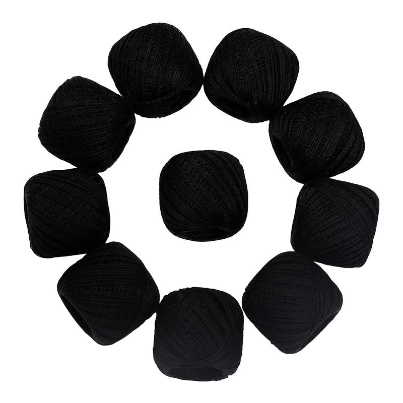 CORIOX Crochet Thread Set Of 10 Ball Crochet Cotton Thread Yarn For Knitting And Craft Making. Size 20 Gram 55 To 60 Mtr Approx (Black), 230 Gram - Image 2