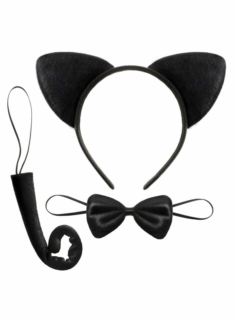 SYOSI Cat Costume Accessories, 3 Pcs  Animal Costume Set for Kids Ears Headband Set Ears Tail Bow Tie Animal Dress Cosplay Party Decoration Accessory(Cat) - Image 1