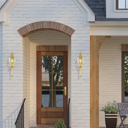 Livex Lighting 2112-02 Outdoor Wall Lantern with Clear Beveled Glass Shades, Polished Brass - Image 4