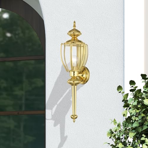 Livex Lighting 2112-02 Outdoor Wall Lantern with Clear Beveled Glass Shades, Polished Brass - Image 3