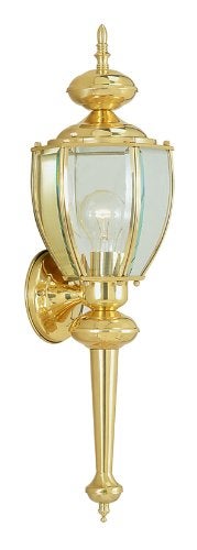 Livex Lighting 2112-02 Outdoor Wall Lantern with Clear Beveled Glass Shades, Polished Brass - Image 1
