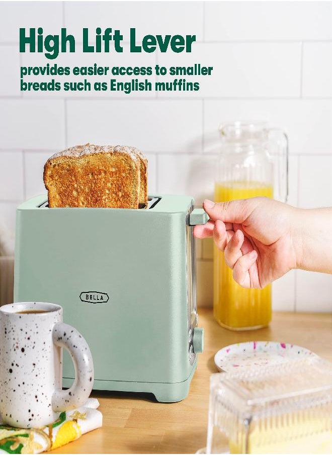 Bella - BELLA 2 Slice Toaster with Auto Shut Off - Extra Wide Slots & Removable Crumb Tray and Cancel, Defrost & Reheat Function - Toast Bread, Bagel & Waffle, Sage - Image 1