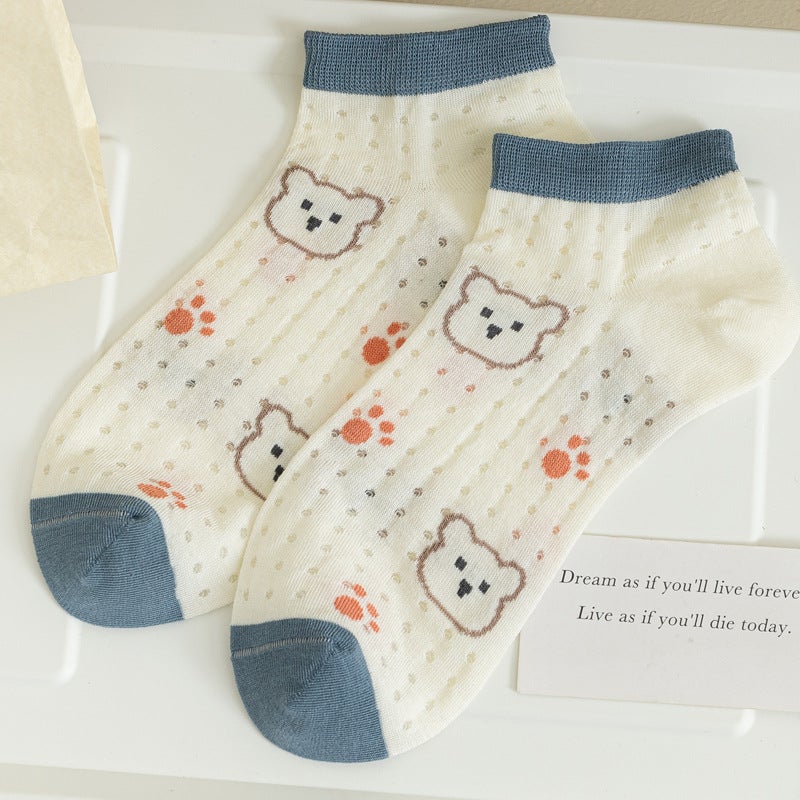 Zhuji Socks Womens Short Socks Spring and Summer Thin Mesh Breathable Cartoon Japanese Cute Girls Boneless Korean Socks Number 2