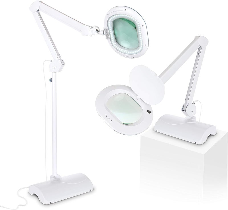 Brightech LightView Pro 2 in 1 Magnifying Floor Lamp Table Lamp Hands Free Magnifier with Bright LED Light for Reading Work Light with Flexible Gooseneck Standing Mag Lamp