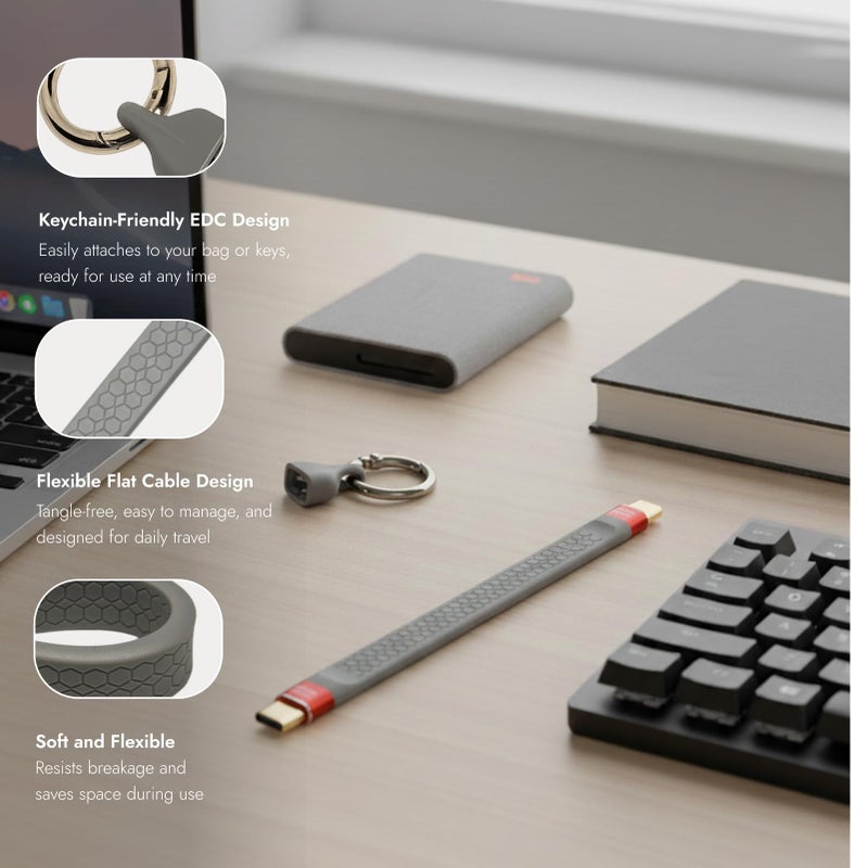 GMCELL Short Thunderbolt 5 USB-C Cable: 5-inch USBC 80Gbps Data Transfer - 240W PD Fast Charging (Gray) - Image 5