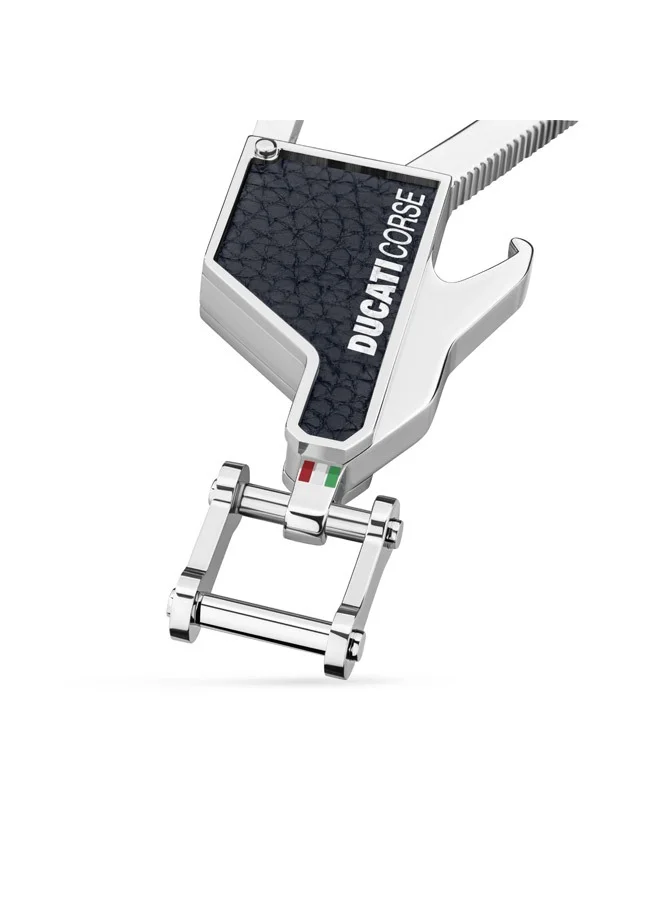 Ducati Tifoso Silver with Black Leather Keyring for Men