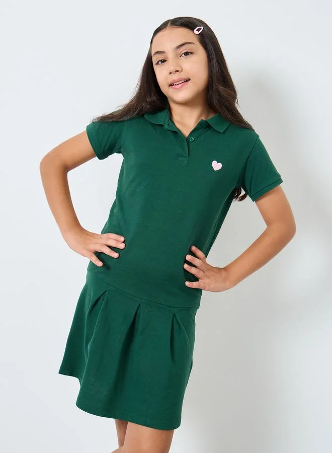 Styli Styli Girls Green Cotton Polo T-Shirt Dress