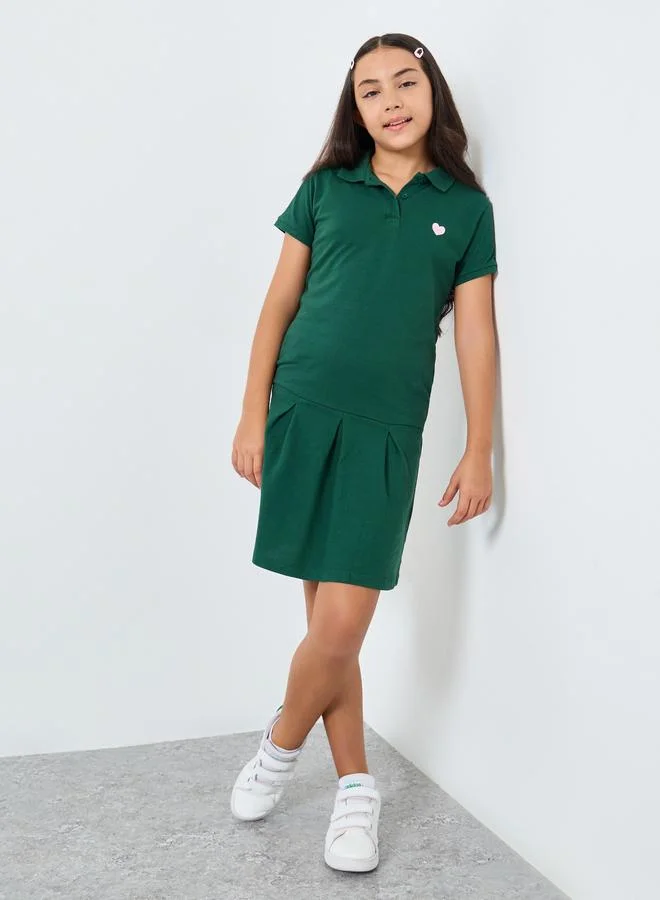Styli Styli Girls Green Cotton Polo T-Shirt Dress