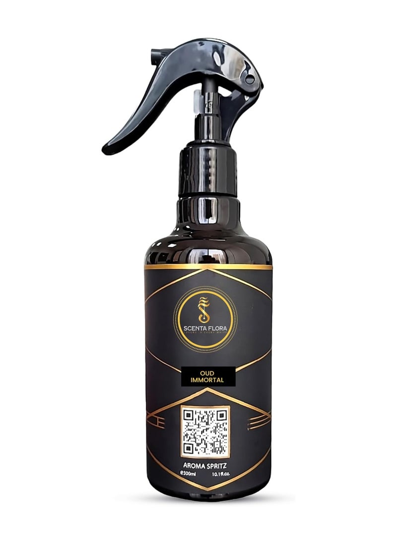 Scenta Flora Oud Immortal Aroma Spritz 300ml | Ready-to-Use Long-Lasting Oil Based Air Freshener for Curtains, Carpets, Washrooms, Dressing Rooms, and Fabrics like Abayas  - Image 1