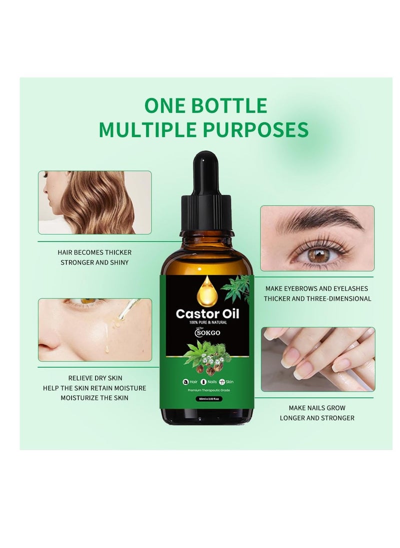 Sokgo 100% Pure Organic Castor Oil - Cold Pressed Castor Oil for Hair Growth, Eyelashes, Eyebrows - Moisturizing & Nourishing Castor Oil  - Image 2