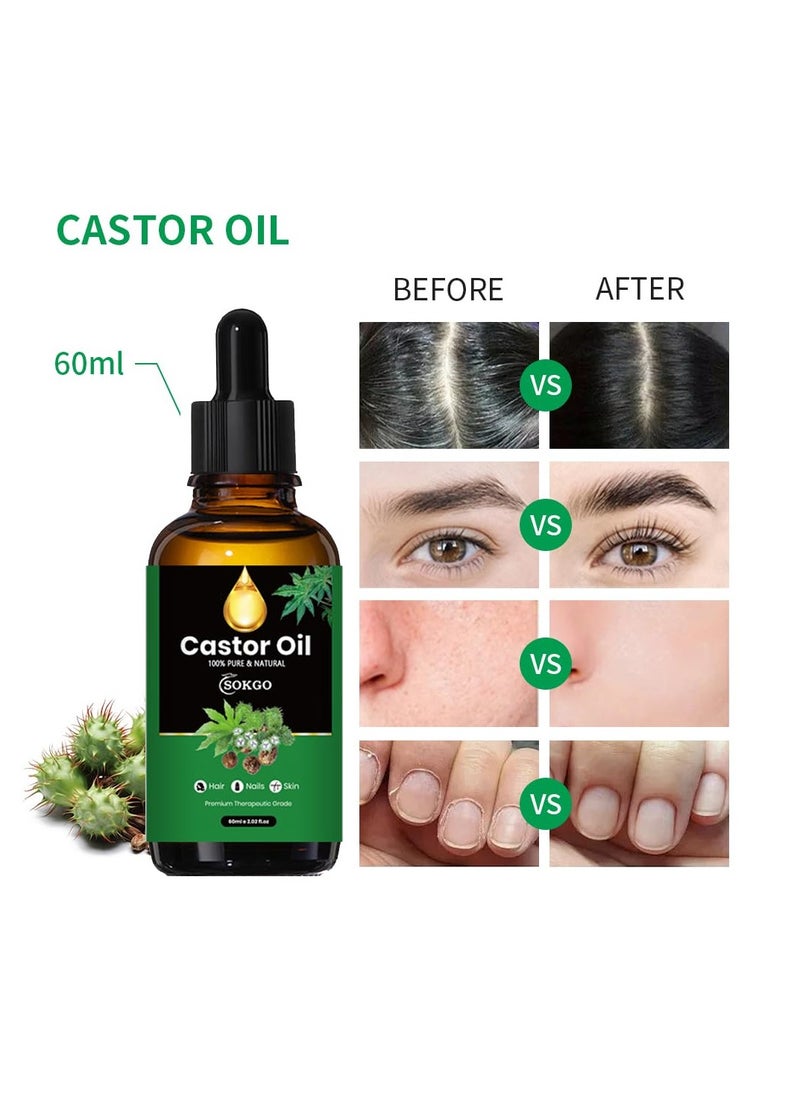 Sokgo 100% Pure Organic Castor Oil - Cold Pressed Castor Oil for Hair Growth, Eyelashes, Eyebrows - Moisturizing & Nourishing Castor Oil  - Image 4