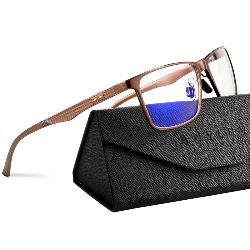 ANYLUV Blue Light Glasses Men Relieve Eyestrain and Eye Protection AlMg Metal Computer Blue Light Blocking Glasses Clear Brown - Image 2