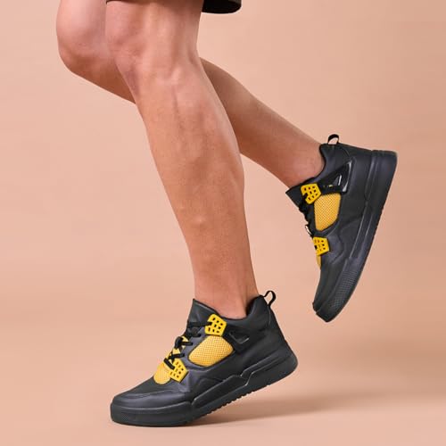 AVANT Men's Felix Sneaker Shoes- Soft Cushioned Insole, Slip-Resistant, Dynamic Feet Support, Arch Support & Shock Absorption, Trendy, Casual Footwear (AVMSH148CL01UK7_Black / Yellow) - Image 5