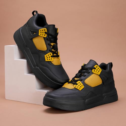 AVANT Men's Felix Sneaker Shoes- Soft Cushioned Insole, Slip-Resistant, Dynamic Feet Support, Arch Support & Shock Absorption, Trendy, Casual Footwear (AVMSH148CL01UK7_Black / Yellow) - Image 3