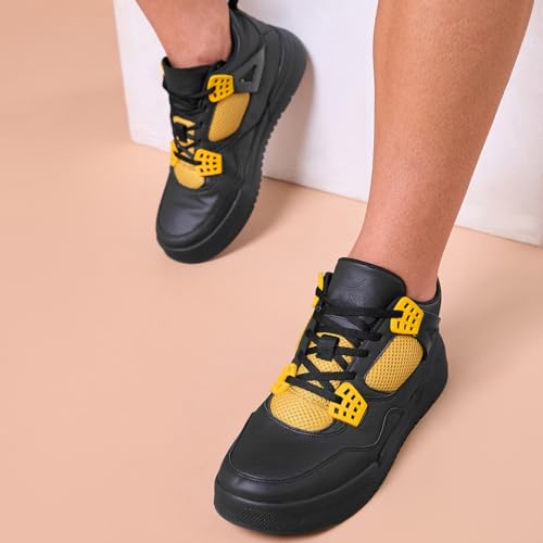 AVANT Men's Felix Sneaker Shoes- Soft Cushioned Insole, Slip-Resistant, Dynamic Feet Support, Arch Support & Shock Absorption, Trendy, Casual Footwear (AVMSH148CL01UK7_Black / Yellow) - Image 2