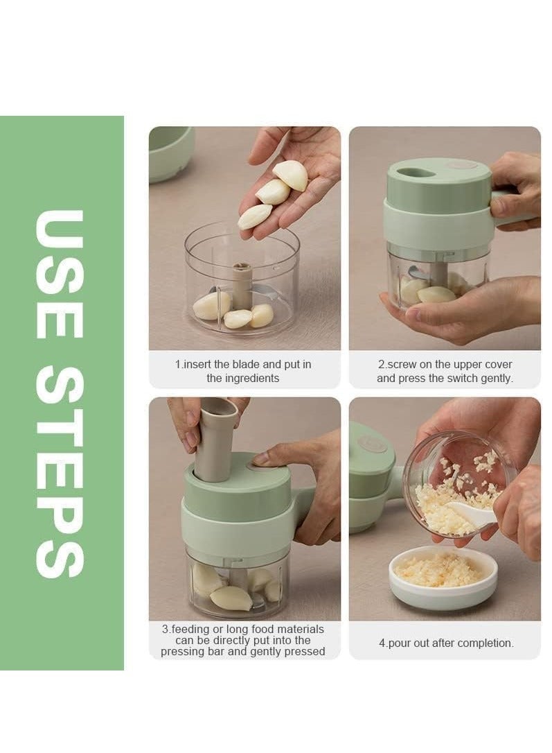 ELTRAZONE Portable Mini Wireless Food Processor with Brush, 4 in 1 Handheld Electric Vegetable Cutter Set,Gatling Vegetable Cutter Electric Garlic Chopper for Garlic Pepper Chili - Image 3