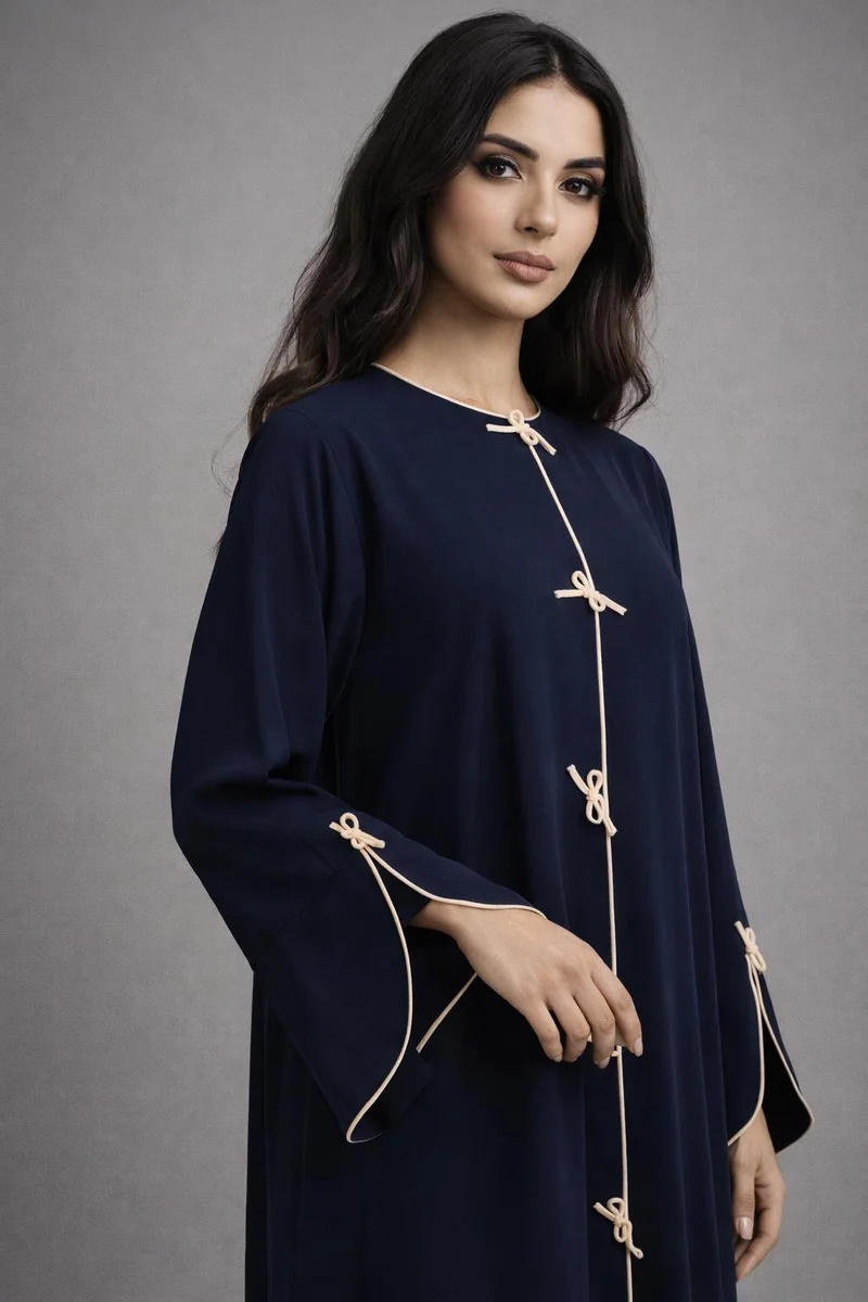 MSquare Fashion  Blue Korean Nida Abaya | Luxury Modest Wear with Contrast Piping for Women | Best Price UAE