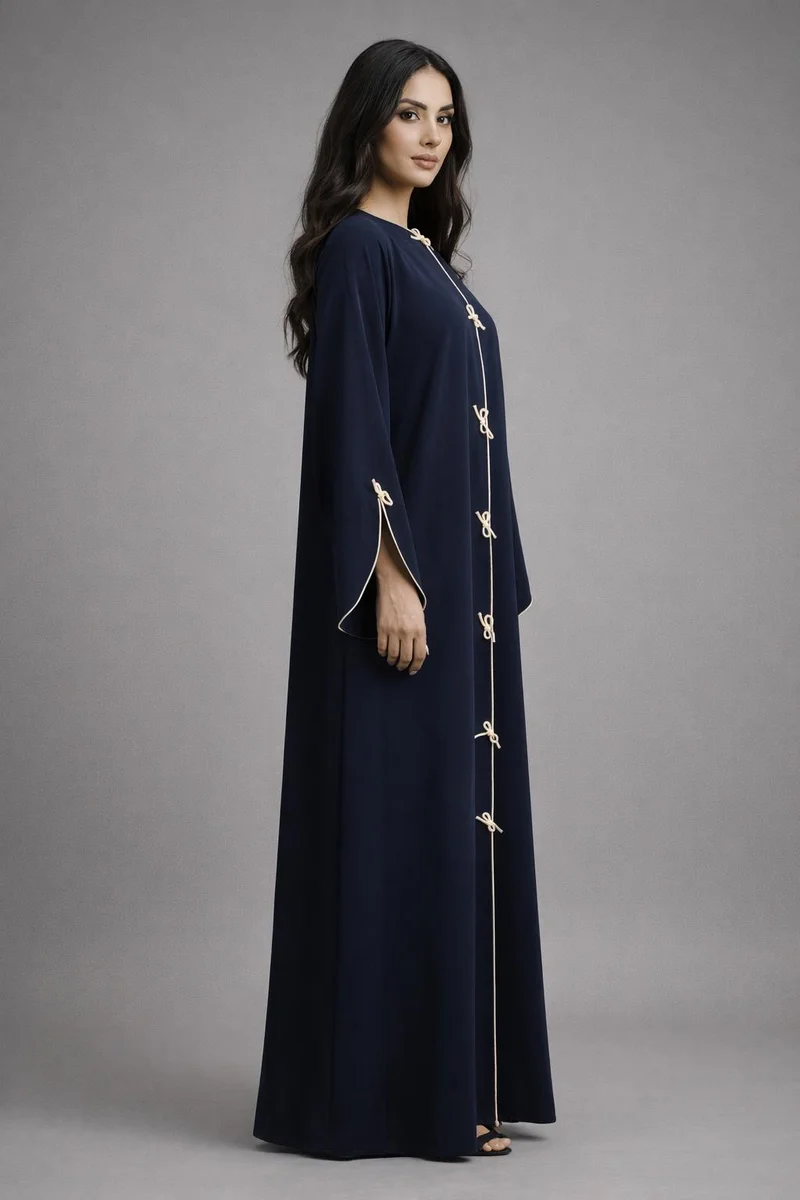 MSquare Fashion Blue Korean Nida Abaya | Luxury Modest Wear with Contrast Piping