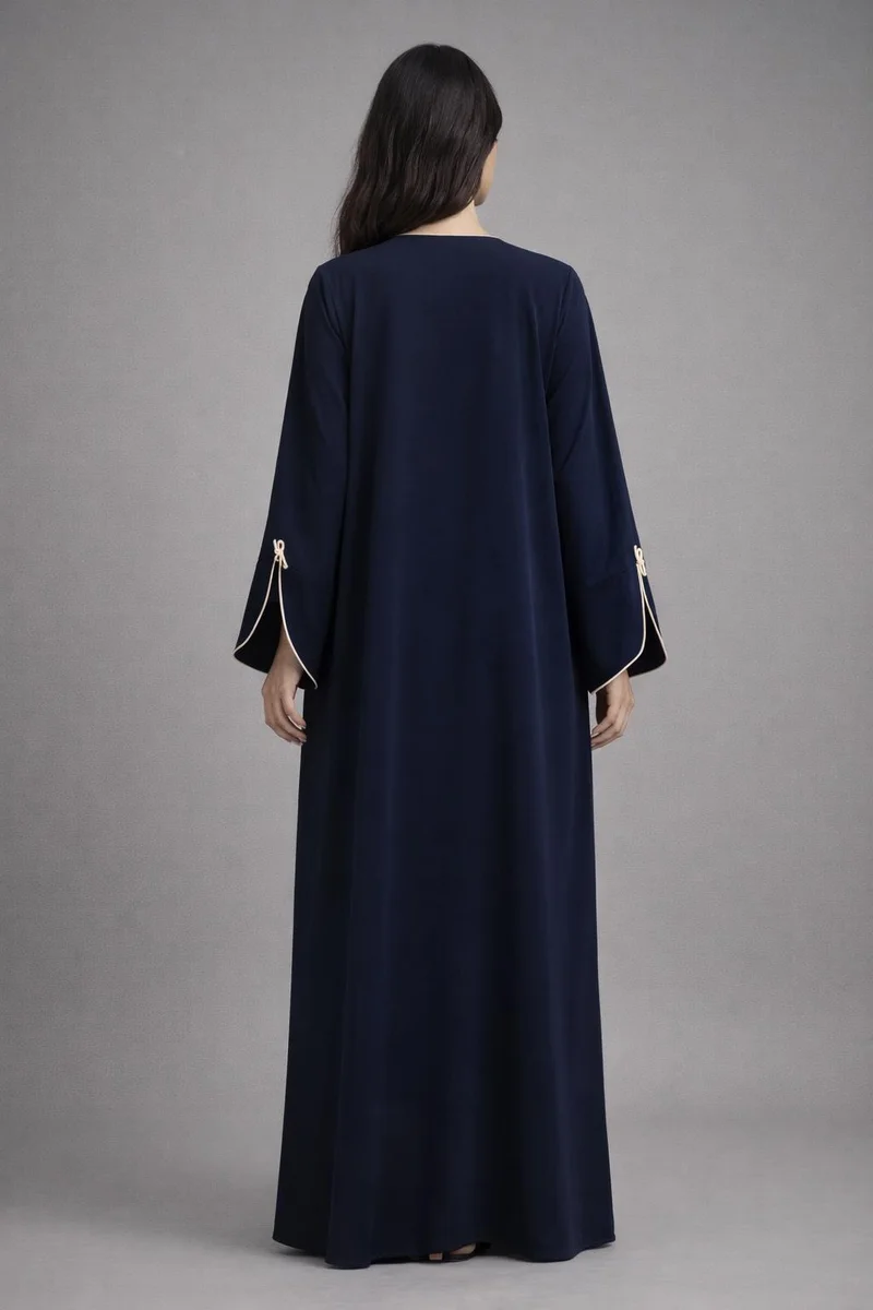 MSquare Fashion  Blue Korean Nida Abaya | Luxury Modest Wear with Contrast Piping for Women | Best Price UAE