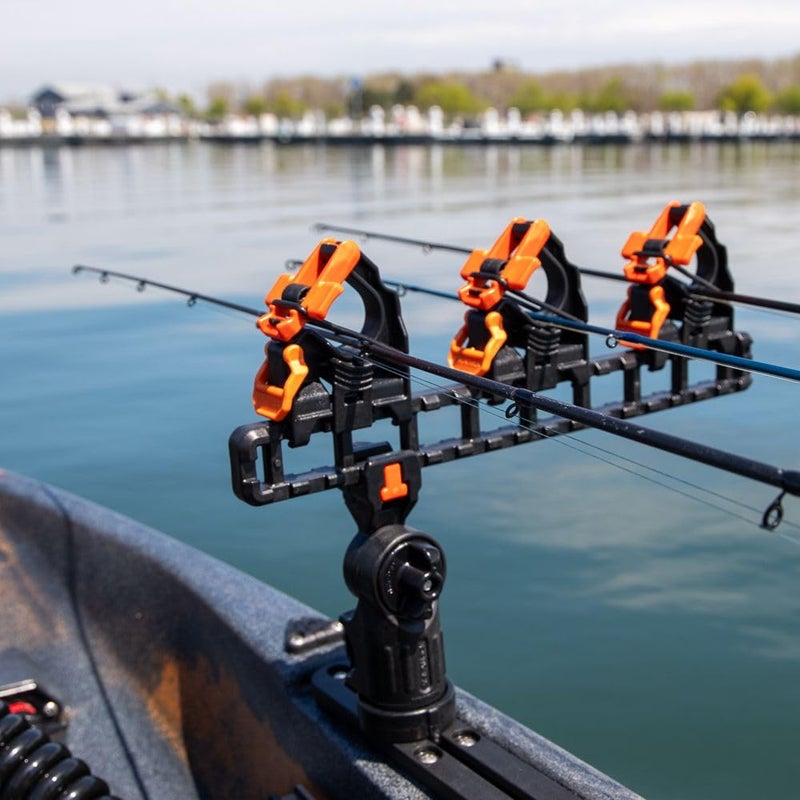 YakAttack SideStage Pro Rod Rack for Kayak Fishing - Set of 2 | Horizontal Fishing Rod Holder with LockNLoad Mount & ClickTrac Rails | Fits Pedal Drive & Motorized Kayaks | Durable USA-Made Gear - Image 4