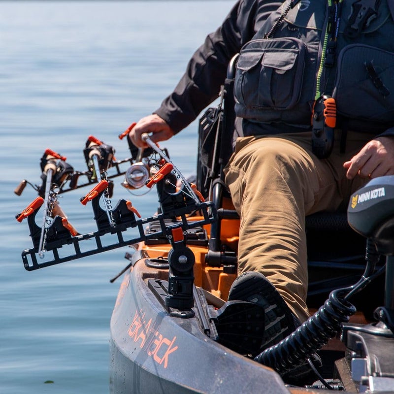 YakAttack SideStage Pro Rod Rack for Kayak Fishing - Set of 2 | Horizontal Fishing Rod Holder with LockNLoad Mount & ClickTrac Rails | Fits Pedal Drive & Motorized Kayaks | Durable USA-Made Gear - Image 2