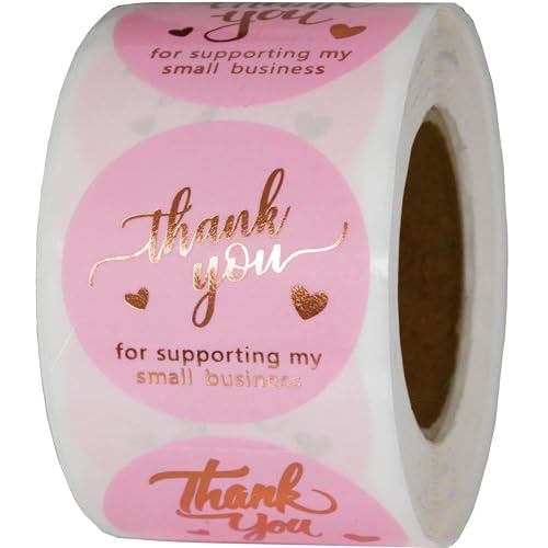 IBAKE 500 Pcs 1.5 Inch Pink and Rose Gold Thank You Stickers for Small Business, Small Business Packaging, Self-Adhesive & Waterproof Stickers with Beautiful Designs, Strong and Durable Envelope Seals - Image 1